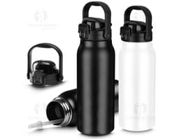 Botella térmica inox de 1,5 litros con pico, en metal plateado, con diseño moderno y seguro, perfecta para almacenar líquidos