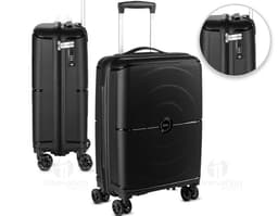 Mala bordo em polipropileno com carrinho de 360 graus, ideal para viagens de negócios ou lazer. Com design moderno e