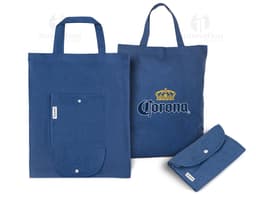 Bolsa doblega negra de cuero con asa, ideal para compras y negocios. Posee cierre de cremallera, estilo elegante y moderno.