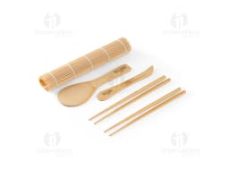Kit para sushi - Conjunto de utensílios de cozinha em metal para preparar e servir sushi. Composto por palitos, faca, colher