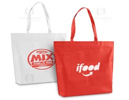 TOTE BAG 480 x 380 mm in light brown, made of durable paper, empty, with a rope handle, metal lock closure, and a yellow
