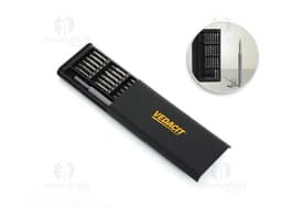 25-piece tool kit with a black case, containing technology equipment such as a laptop, server, and desktop computer. The case
