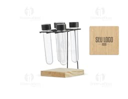Kit Porta Temperos em vidro transparente com tampa de metal e diversos recipientes para armazenar condimentos. Inclui garrafa
