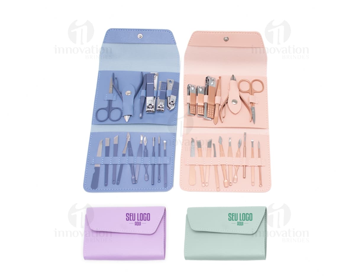 Imagem de alta qualidade do Kit Manicure 16 peças, perfeito para manter as unhas sempre impecáveis. Este kit completo é essencial para cuidados com as mãos. Adquira já o seu e tenha unhas sempre perfeitas!