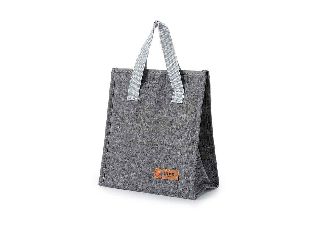 Oxford thermal bag 5L with Velcro in brown, with black strap and zipper. Ideal for transporting food and beverages and keeps