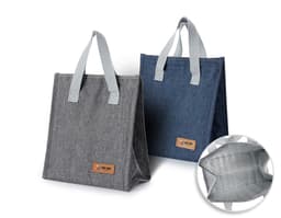 Oxford thermal bag 5L with Velcro in brown, with black strap and zipper. Ideal for transporting food and beverages and keeps