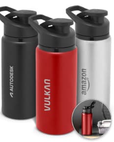Bottle de alumínio com acabamento mate de 660ml, contendo líquido.