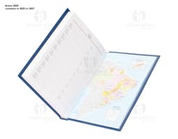 Agenda 2025 Cromato branca com detalhes em prata, com páginas organizadas por meses e semanas, e capa personalizável com