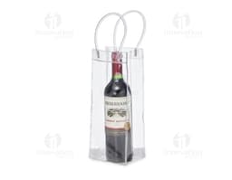 Sacola plástica transparente com alça para gelo.