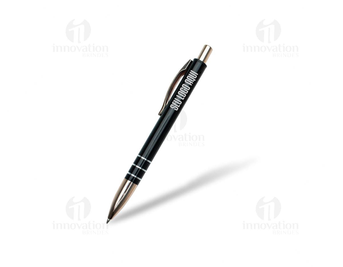 Caneta metálica azul com clique, objeto de escrita, equipamento de escritório, metal prateado, instrumento de escrita, caneta esferográfica, utensílio de metal, dispositivo mecânico, design elegante e moderno.