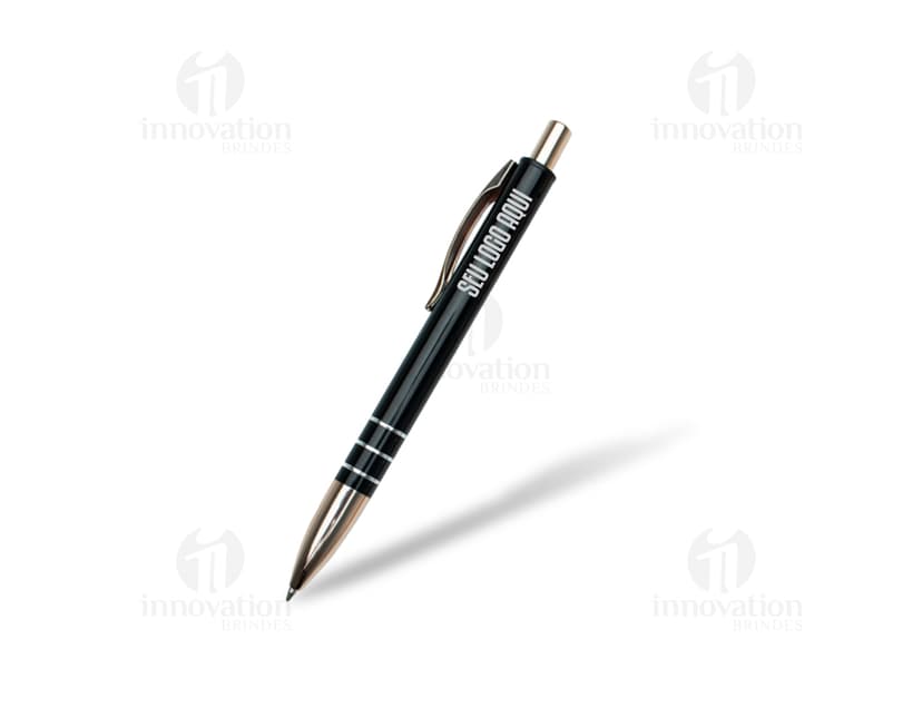 Caneta metálica azul com clique, objeto de escrita, equipamento de escritório, metal prateado, instrumento de escrita, caneta esferográfica, utensílio de metal, dispositivo mecânico, design elegante e moderno.