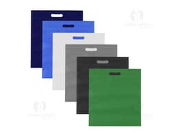 Sacola TNT sem alça termo selada em design 3D com símbolos de casa, mapa, papel e ícone de venda. Representação gráfica vazia