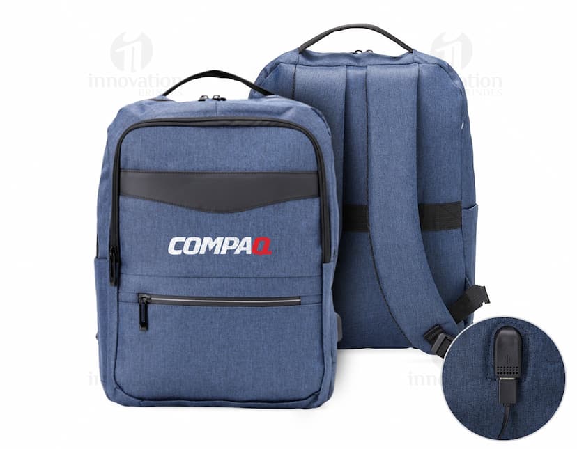 Mochila preta de nylon com capacidade de 22L, possui suporte USB embutido. Possui alça, zíper, bolso de armazenamento e design moderno. Ideal para viagens, negócios ou uso casual. Elegante, resistente e prática.