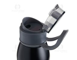 Garrafa Inox 650ml na cor prata, com tampa de rosca e design moderno.
