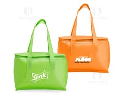 Imagem de uma bolsa térmica de 6 litros em TNT, um produto eletrônico, equipamento de escritório e de transportar, com design