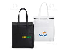 Borsa térmica de 9 litros en cuero marrón, con cierre de cremallera, asa de transporte y diseño elegante. Ideal para mantener