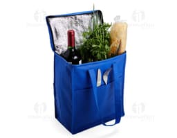 Borsa térmica de 9 litros en cuero marrón, con cierre de cremallera, asa de transporte y diseño elegante. Ideal para mantener