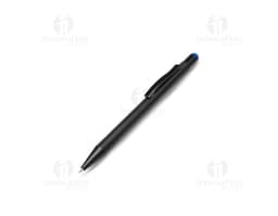 Bolígrafo Metal Touch em tom prateado, com ponta sensível ao toque.