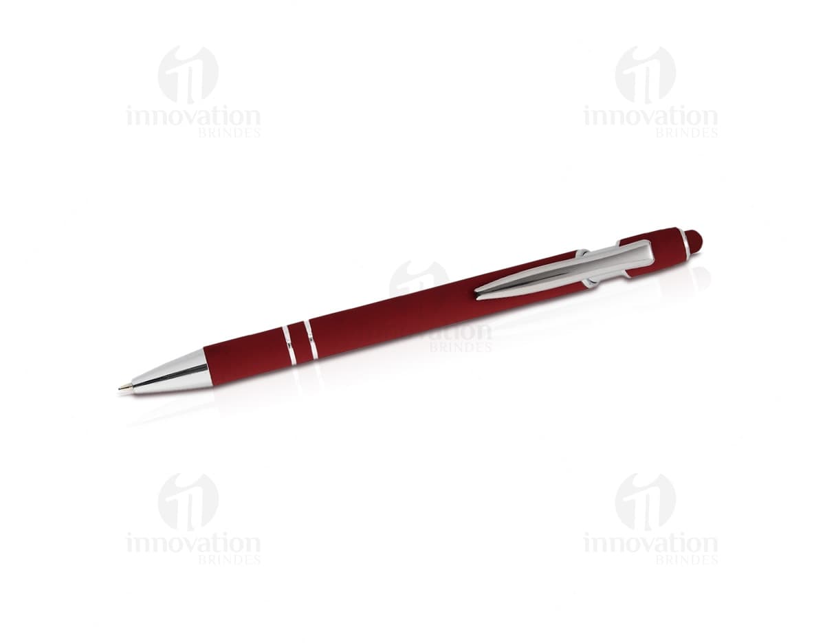 Caneta Metal Touch na cor prateada com ponta touch screen.