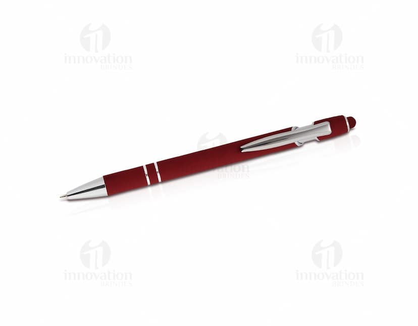 Caneta Metal Touch na cor prateada com ponta touch screen.