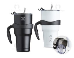 Caneca Térmica Inox 800ml com tampa de rosca e alça resistente.