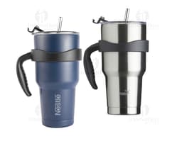 Caneca Térmica Inox 800ml com tampa de rosca e alça resistente.
