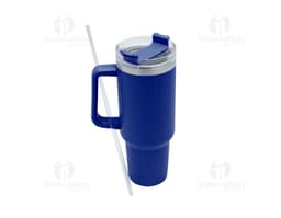 Caneca térmica inox 1,2L c/ tampa em metal prateado, vazia e limpa. A imagem mostra um objeto redondo e brilhante, com tampa