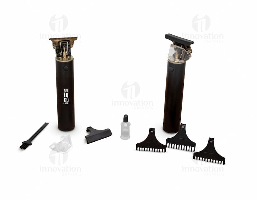 Silhueta de uma máquina de cortar cabelo com corpo de alumínio, ícone preto de design moderno.