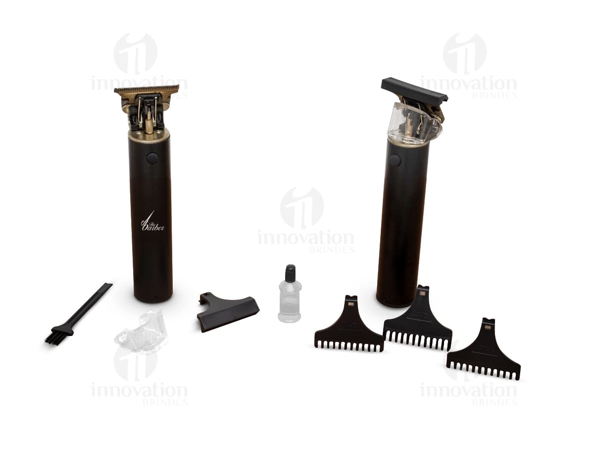 Silhueta de uma máquina de cortar cabelo com corpo de alumínio, ícone preto de design moderno.