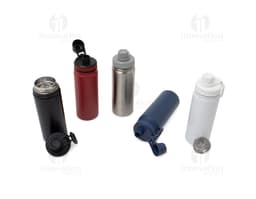 Garrafa térmica de 570ml feita de metal, com tampa e design prateado. Ideal para manter líquidos quentes ou frios por mais