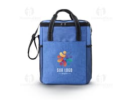 Black leather cooler bag with strap, ideal for business trips. 16L capacity, metal closure, modern and elegant, perfect for