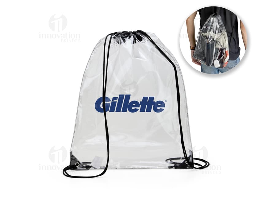 Mochila Saco em PVC preta com design de corações cor de rosa, estilo vintage. Ideal para compras, presente ou decoração. Traz um símbolo de amor e elegância.