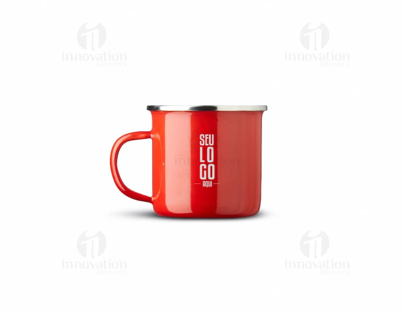 Caneca em inox com capacidade de 370ml, modelo de cor prateada.