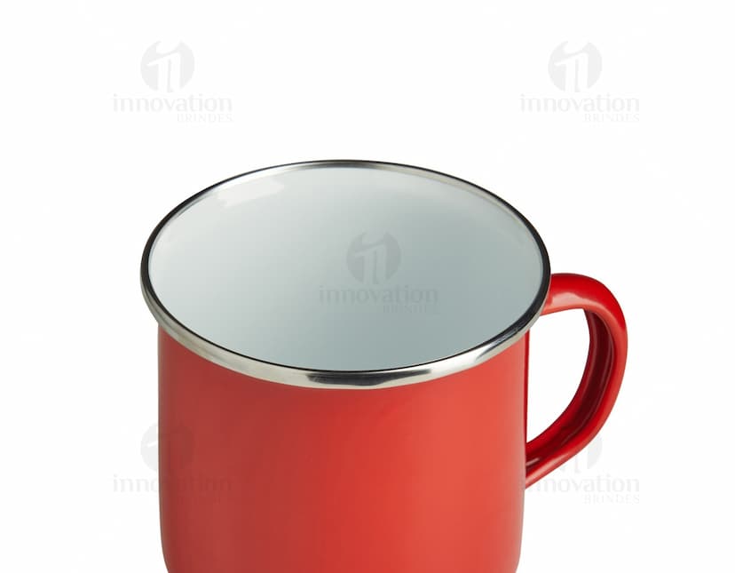 Caneca em inox com capacidade de 370ml, modelo de cor prateada.
