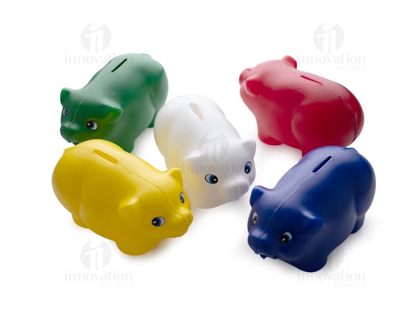 Imagem de um cofre plástico cor de rosa em forma de porquinho, utilizado para economizar dinheiro e fazer investimentos financeiros. O cofre tem um design de porquinho bonito e é ideal para guardar moedas e notas. Ideal para ensinar crianças sobre a importância de poupar dinheiro.