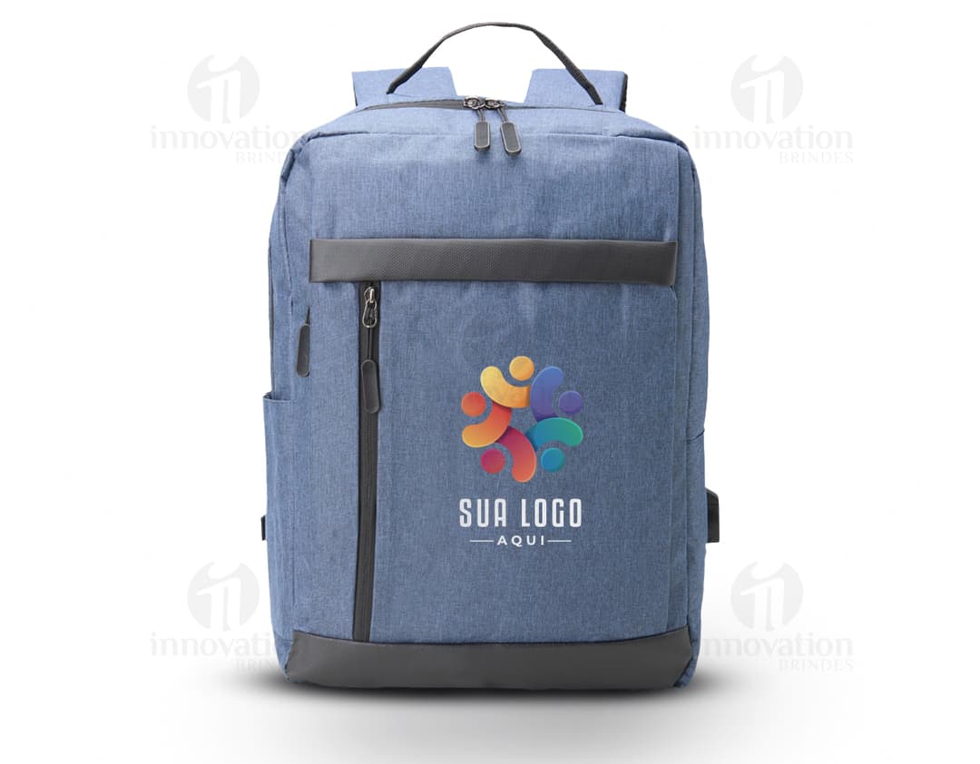 Mochila de nylon preta de 21 litros com alça USB, ideal para negócios e viagens. Compartimentos internos para laptop