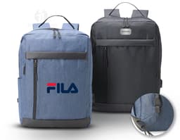 Mochila de nylon preta de 21 litros com alça USB, ideal para negócios e viagens. Compartimentos internos para laptop