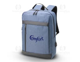 Mochila de nylon preta de 21 litros com alça USB, ideal para negócios e viagens. Compartimentos internos para laptop