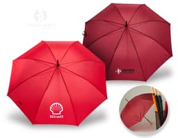 Guarda chuva automático em design moderno e colorido, com estampa de textura e padrão em tons de laranja, amarelo e preto.
