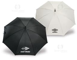 Guarda chuva automático em design moderno e colorido, com estampa de textura e padrão em tons de laranja, amarelo e preto.