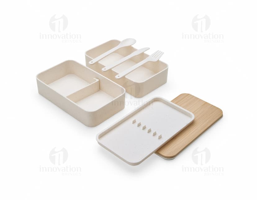 Marmita Dupla de Fibra de Trigo - Prática e sustentável, possui duas divisórias para organizar suas refeições. Ideal para levar seu almoço de forma segura. Feita de material ecológico, é a opção perfeita para quem busca praticidade e responsabilidade ambiental. Adquira já a sua!