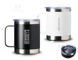 390ml thermal mug in aluminum with handle, ideal for keeping your drink hot for longer. Perfect for home, office, or travel.