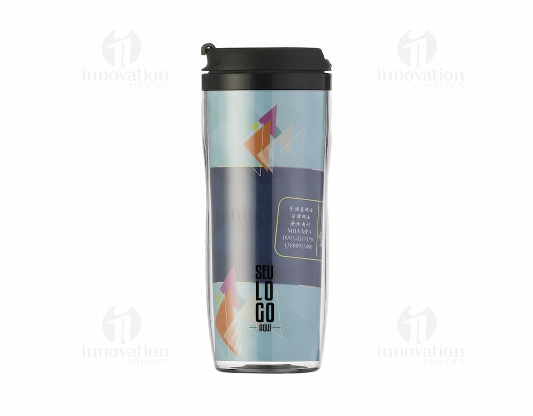 Black plastic container with a shiny metal lid, empty and clean, used for storing liquids.