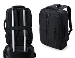 Mochila de nylon 21 litros negra y elegante para viajes y negocios. Compacta y espaciosa, ideal para almacenar sus