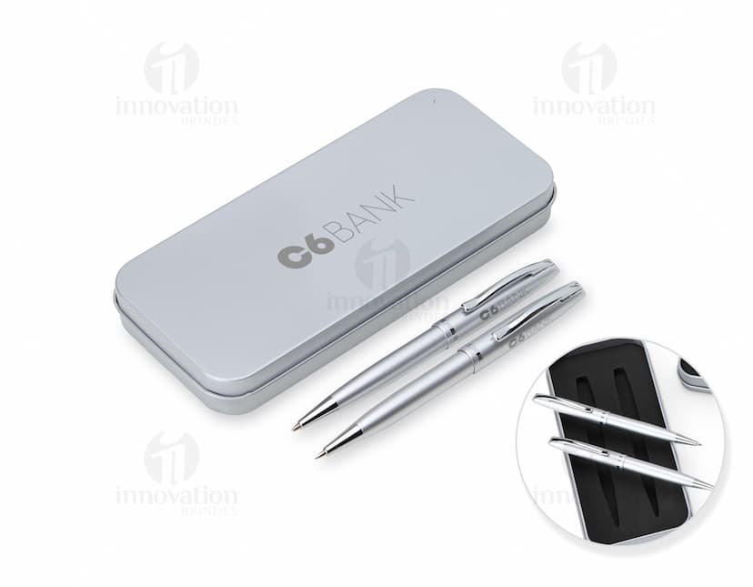 Conjunto de caneta e lapiseira metal para escritório e negócios. Perfeito para profissionais que buscam praticidade e elegância. Acompanha estojo de luxo. Incremente sua rotina de trabalho com esse acessório sofisticado. Quer saber mais? Clique aqui!