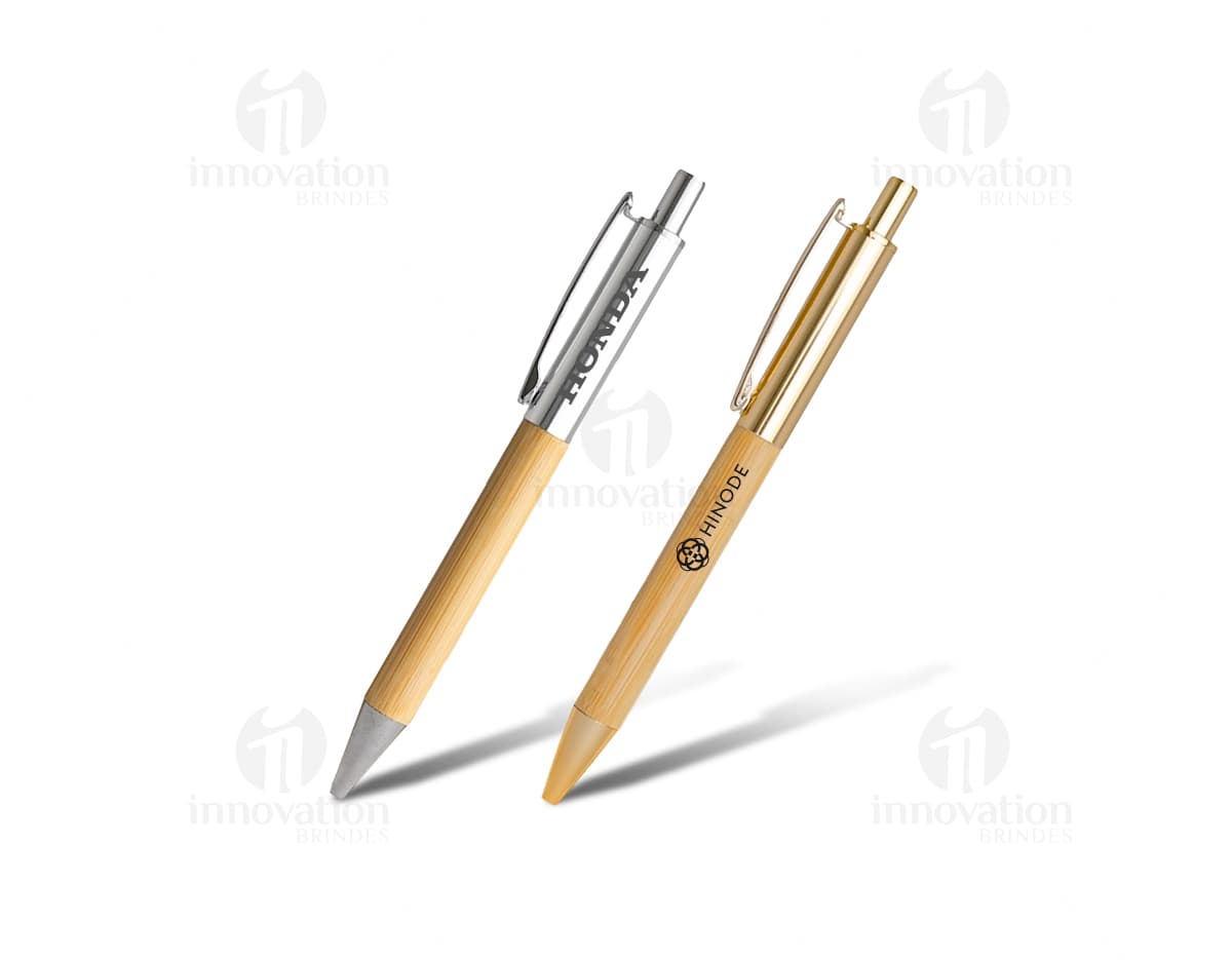 Caneta de metal e bambu para escrita suave e elegante. Perfeita para uso no escritório, na escola ou em reuniões de negócio. Ideal para assinaturas e anotações. Produto de alta qualidade e design moderno. Adquira já a sua e destaque-se!