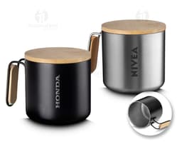 Caneca térmica de 380ml preta, feita de cerâmica, ideal para café, chá ou expresso. Perfeita para bebidas quentes, possui