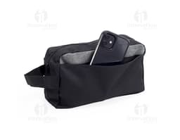 Nécessaire de nylon preto elegante e moderno para organização financeira e pessoal. Ideal para guardar dinheiro, cartões e