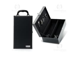 Maleta de vinho de 4 peças em veludo preto, contendo acessórios de negócios e equipamentos tecnológicos, como notebook
