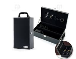 Maleta de vinho de 4 peças em veludo preto, contendo acessórios de negócios e equipamentos tecnológicos, como notebook